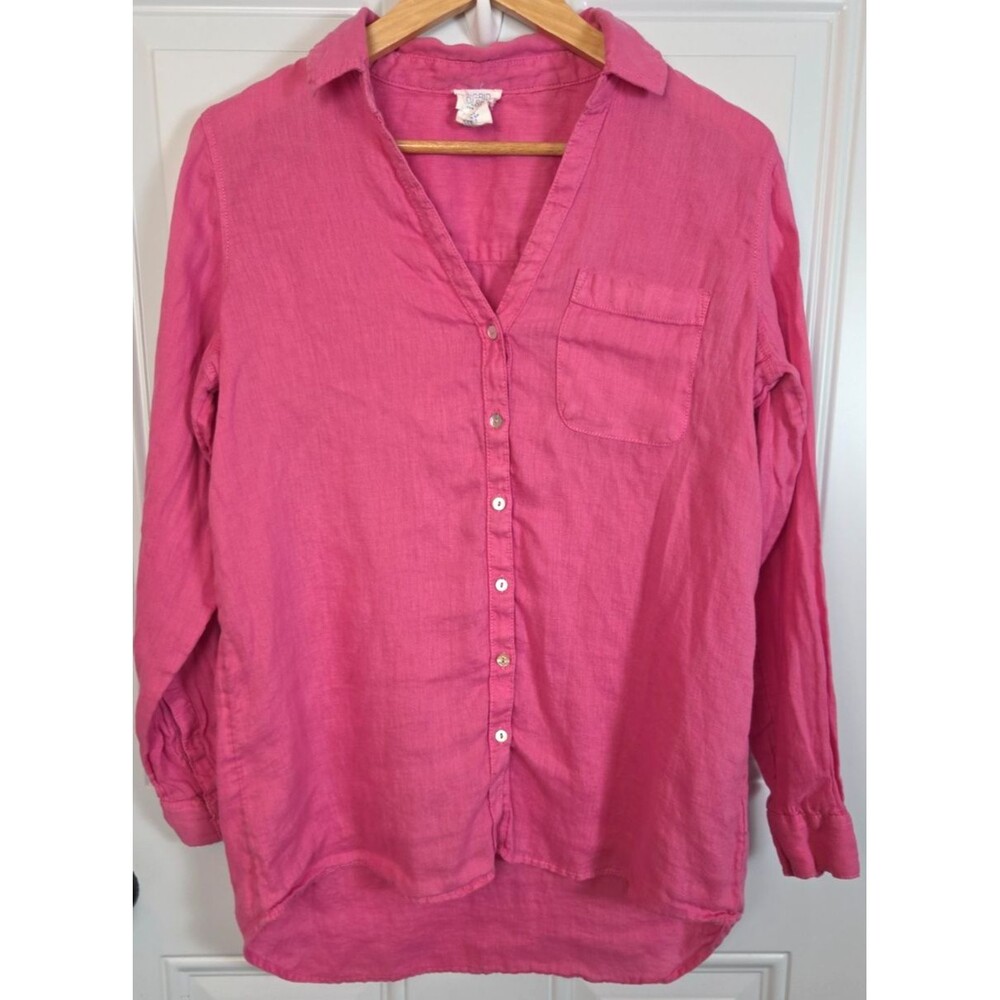 Sigrid Olsen Pink Linen Long Sleeve Button-Up Top Size S